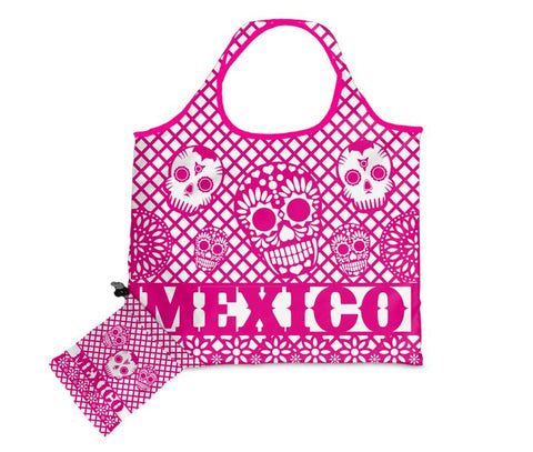 CALAVERA PAPEL PICADO ROSA BOLSA DE TELA