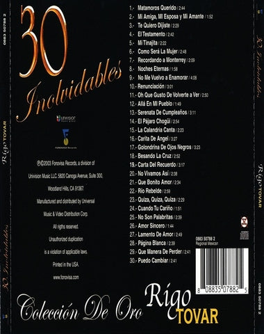RIGO TOVAR / 30 INOLVIDABLES