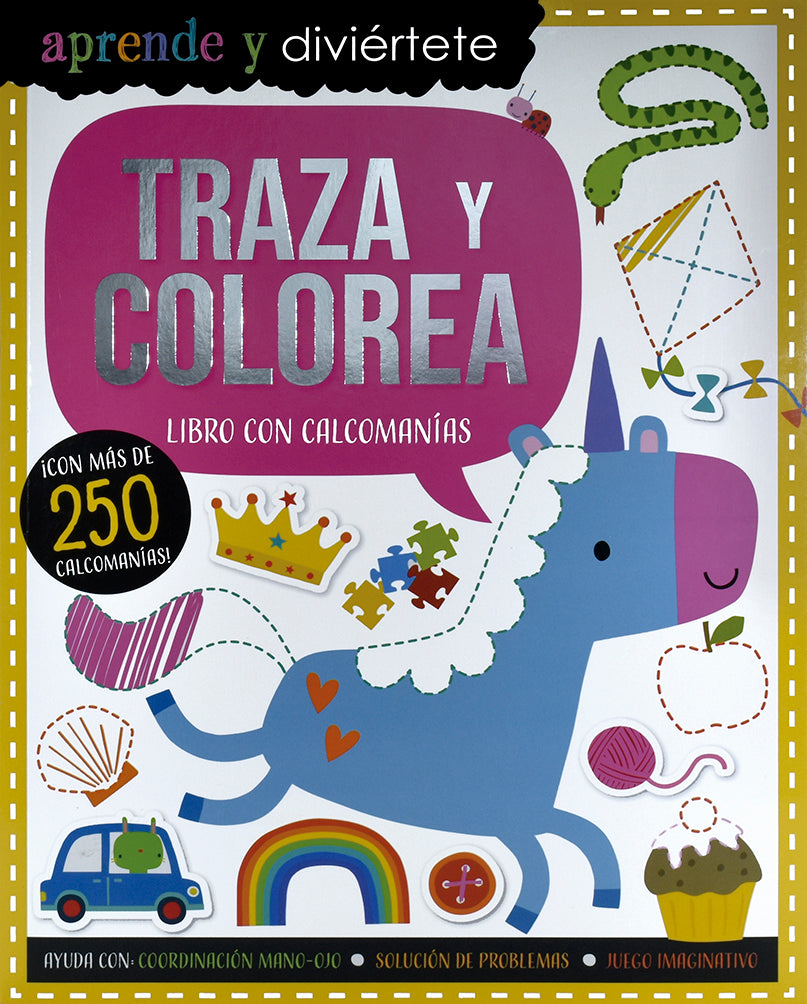 TRAZA Y COLOREA LIBRO CON CALCOMANIAS